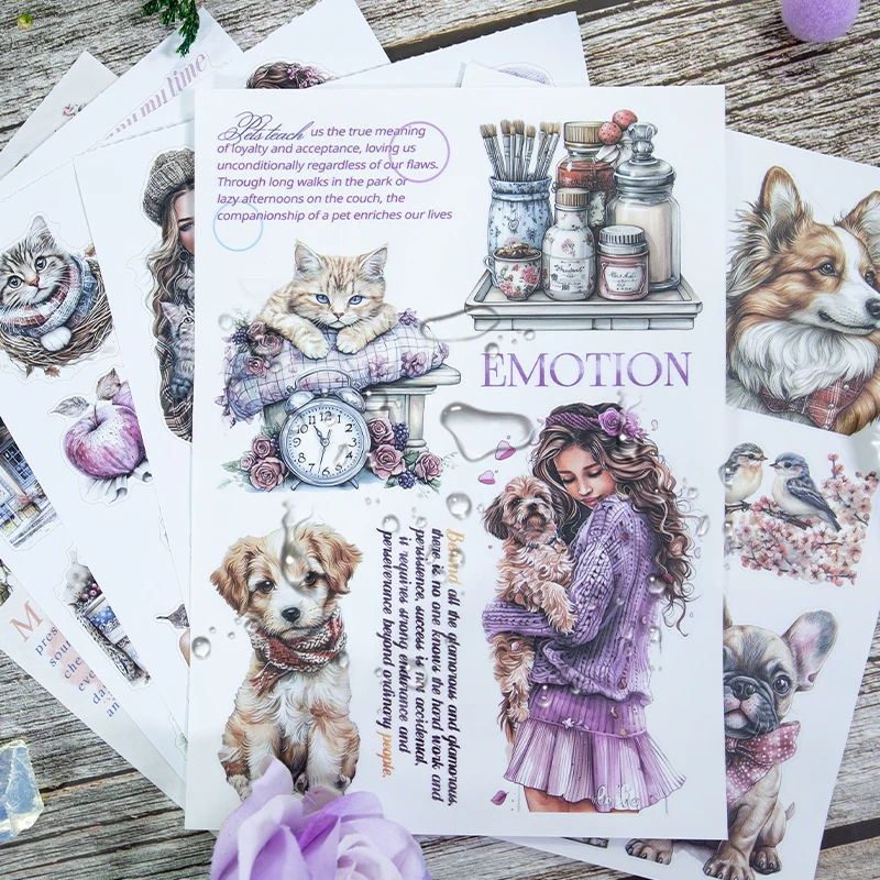 

Винтажная наклейка A5 с изображением кошек и собак, пейзажная книга, креативный материал для журнала «сделай сам», коллаж, скрапбук, канцелярские принадлежности
