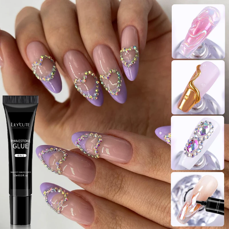 LILYUCUTE 4 IN 1 Nagel Strass Lijm Gel 5D Beeldhouwen Gel Nail Art Design Houtsnijwerk & Vormen Bloemen Gel DIY manicure