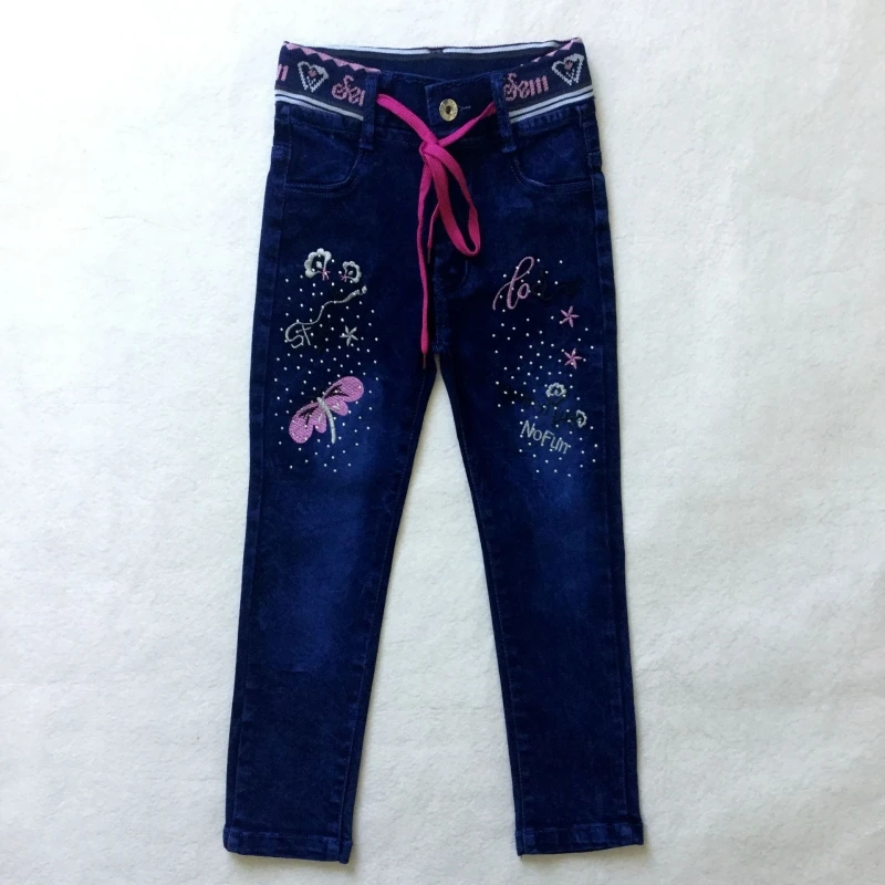 Children\'s Jeans, Girls\' Hot Stamping, Embroidery, Ribbed Drawstring, Denim Pants