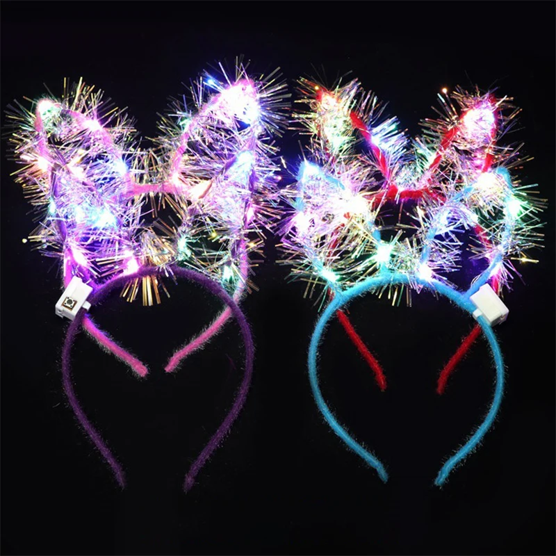 10Pcs LED Glow Cat Bunny Ear Horn Hairband Light Up Flower Rattan Headband Women Girl LED Neon Birthday Wedding Party Supplies