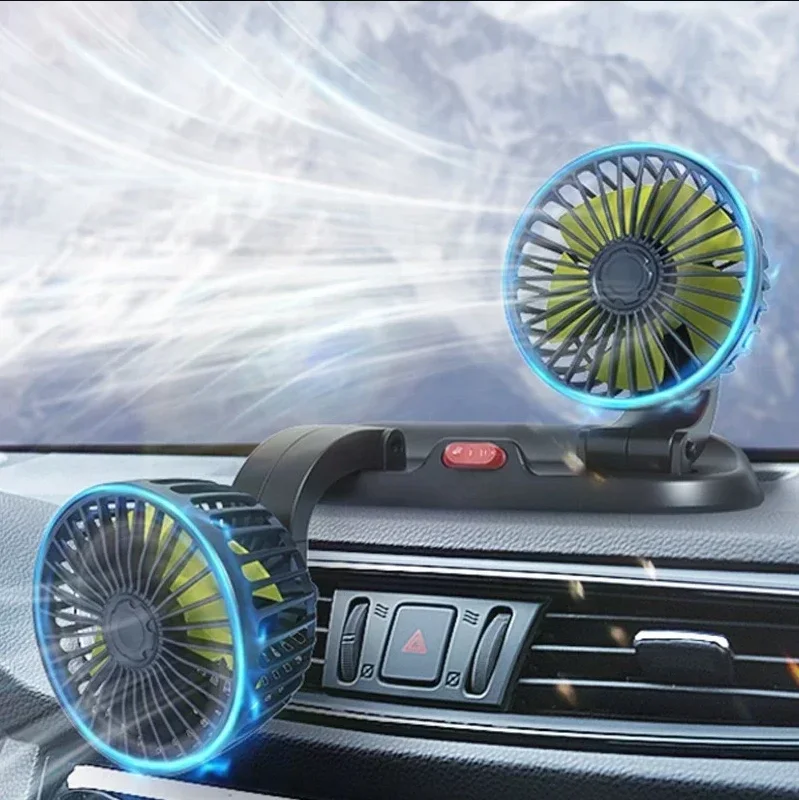 For Car Double Head Folding Fan 360° Rotatable Dual Blade Portable USB Fan Large Airflow for Vehicle Interior Summer Cooling