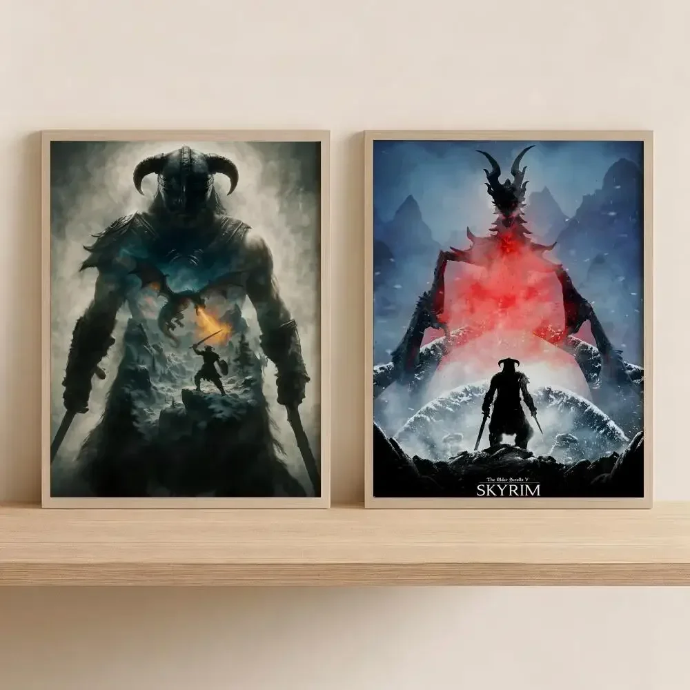 S-Skyrim Classic Game Painting Calligraphy Modern Canvas Wall Art for Bedroom & Living Room | Home Decor Gift
