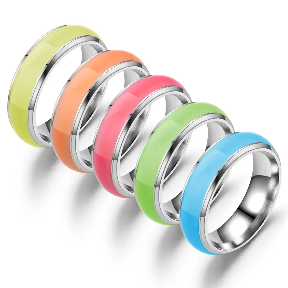 Kiss Jewelry 2023 Creativity Titanium Steel Luminous Fashion Rings Women Men Simple Couples Glow in Dark Solid Color Ring Gift