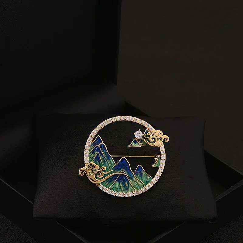 

Vintage High-Grade Clouds Mountain Corsage Brooch Chinese Style Women Clothes Accessories Sweater Coat Fixed Enamel Pins Jewelry