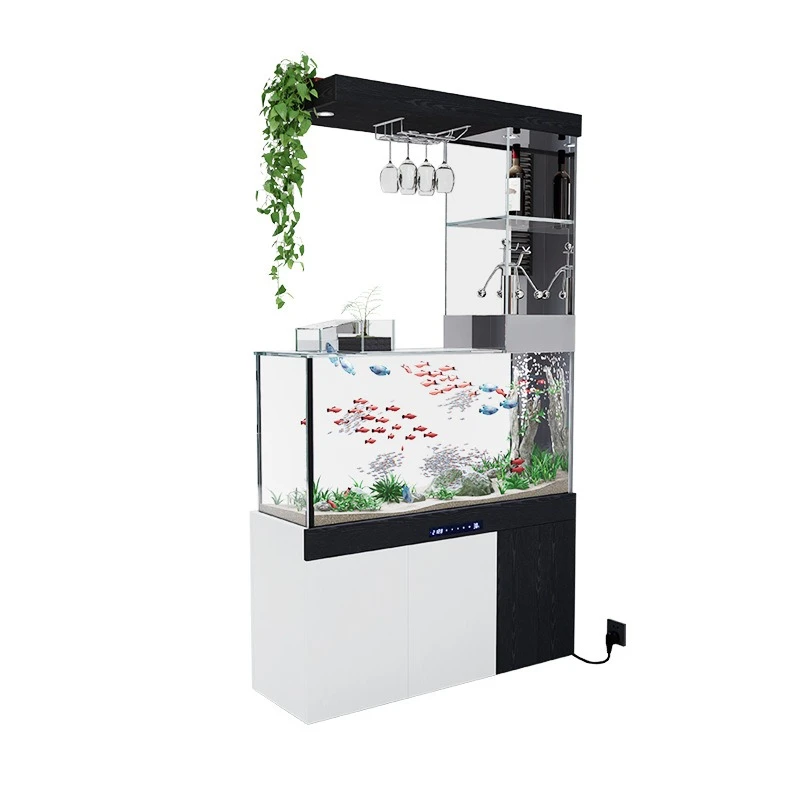 

New living room door-to-door double-sided porch partition cabinet shoe cabinet integrated light luxury modern with fish tank