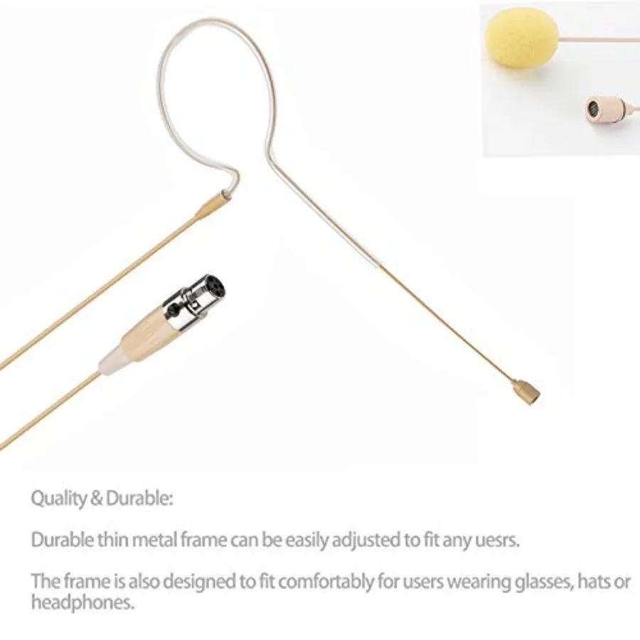 set worn Microphone 4 Pin Mini XLR  Microphone for Shure Wireless System Bodypack Transmitter Beige Single Earhook Omnidirectio
