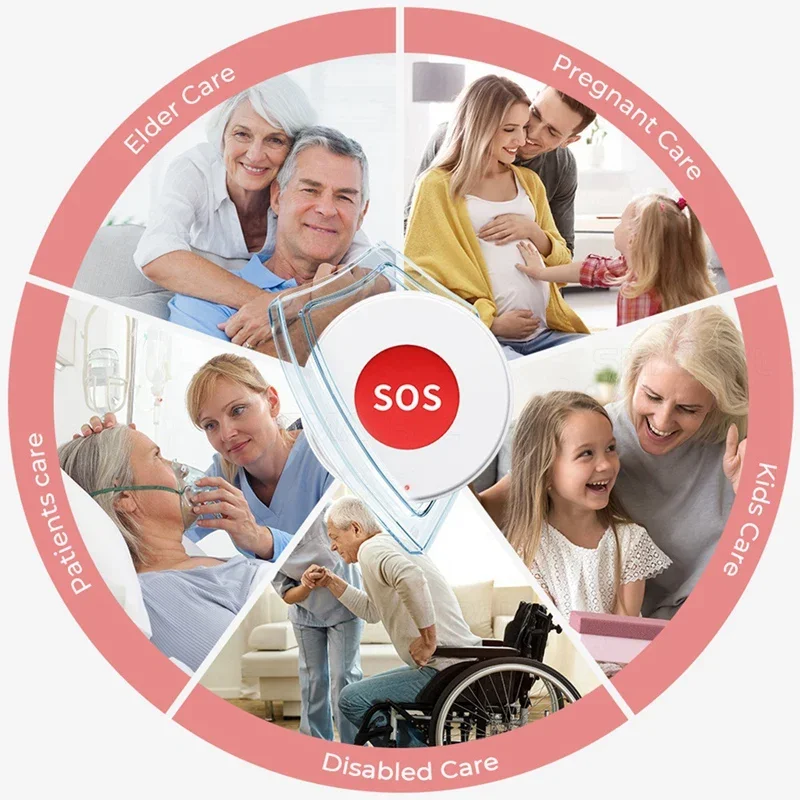 Tuya WiFi SOS Pulsante di chiamata antipanico APP Smart Life Batteria ricaricabile Allarme con una chiave per pazienti Bambini Anziani Corda sospesa