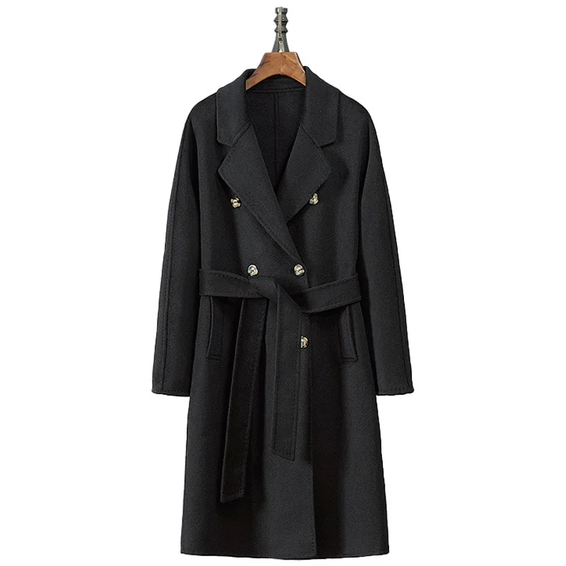 

Wool Blends Autumn and Winter Luxury 2024 New Double-sided Cashmere Overcoat Women's Long Length High-end Lapel Coats with Belt