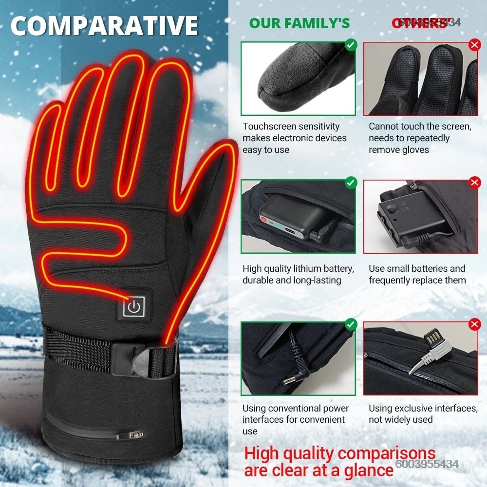 Moto Heated Gloves 8500mah Rechargeable Self Heating Gloves Outdoor Windproof Electric Heating Skiing Gloves Men view 3