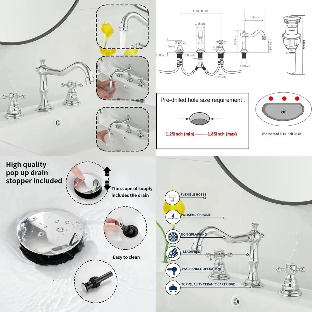 

Widespread 2-Handle Bathroom Sink Faucet with Pop-Up Drain and Overflow in Chrome Finish