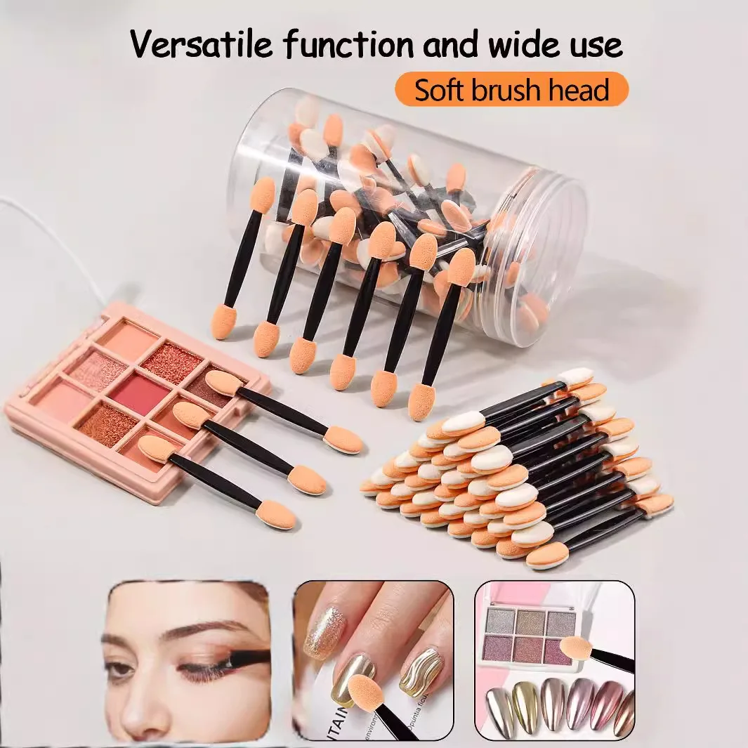 50本入り両端スポンジアイシャドウ＆ネイルアートブレンディングブラシセット - 収納ボックス付きポータブルトラベルメイクアップツール