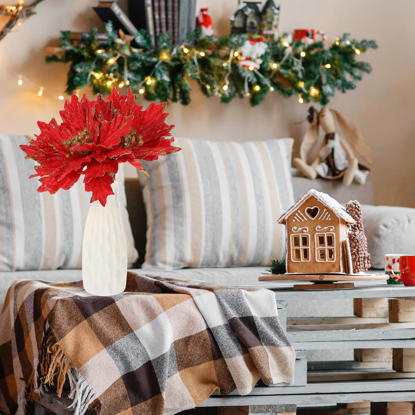 

4Pcs Reusable Artificial Poinsettia Flowers Xmas Decorations for Christmas Trees Vases Wreaths Artificial Poinsettia Flowers