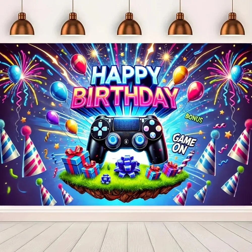 Spiele Gamepad Happy Birthday Party Hintergrund Kinder Baby Junge Luftballons Comic Dekor Banner Portrait Fotografie Hintergrund