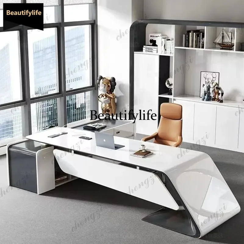 D80 Fashion baked paint boss desk With side cabinet modern office table bureaux de travail l shaped desk schreibtisch furniture
