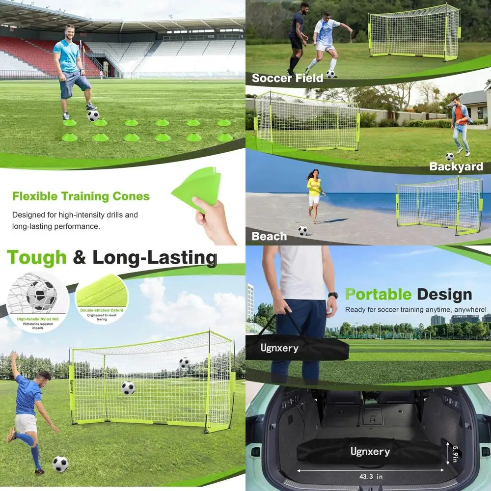 

Portable Soccer Goals, 12x6 Feet, Detachable Net, Easy Setup for Backyard Training, Includes Carry Bag & 12 Cones
