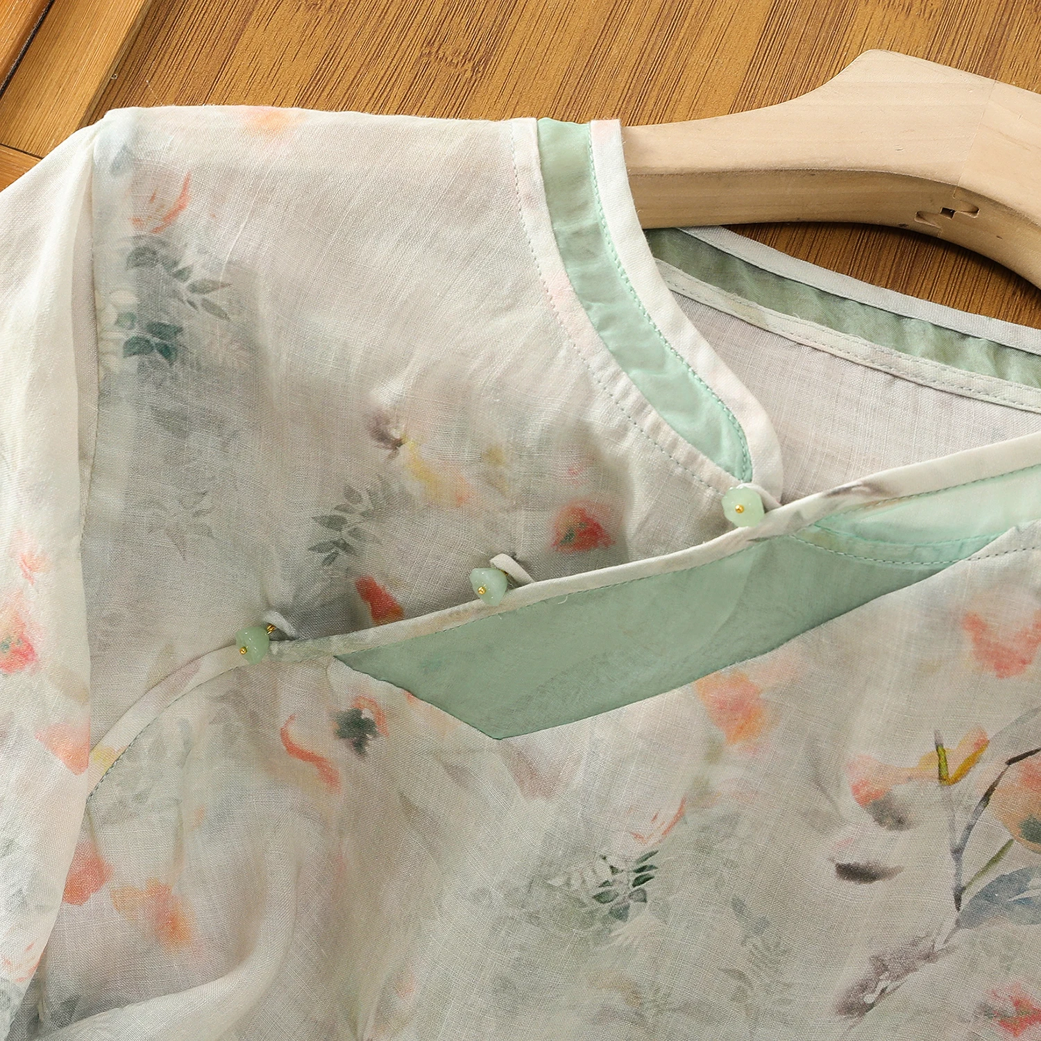 Summer Floral Cotton Linen ort Sve irt Women's Commute Casual Loose Fit Stand Collar Zen Sle Top Chinese New Sle