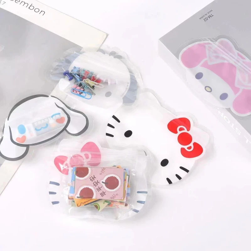 Cartoon Sanrio Transparent Girl Heart Ziplock Bag Cinnamoroll Kuromi My Melody Preservative Bag Kawaii Candy Gift Bag