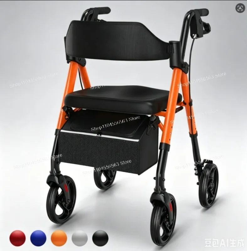 

Custom Folding Steel Walking Assist Device for Disabled, Elderly & Patient, Upright Rollator Walker with Adjustable Seat