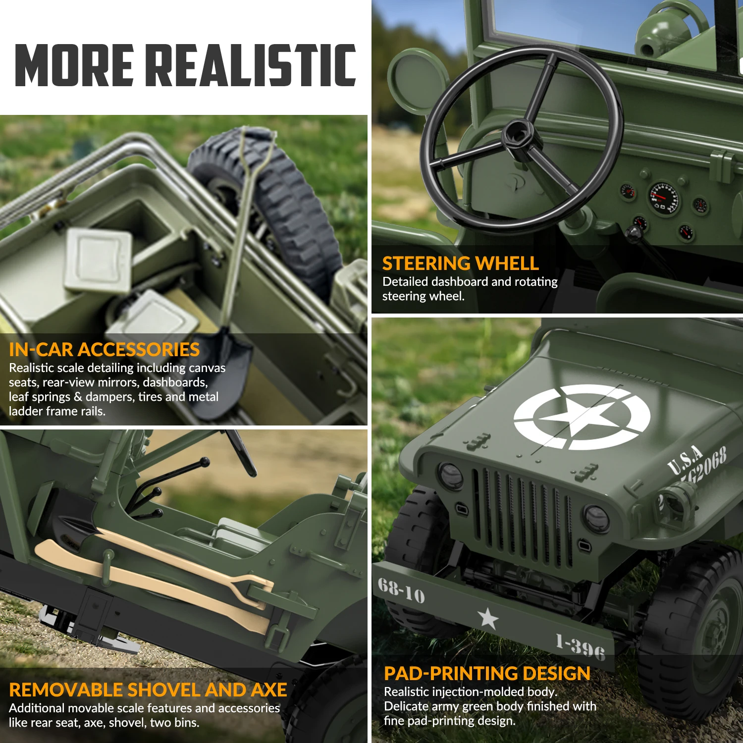 RACENT RC Crawler Simulation eines Mehrzweck-Geländewagen im Maßstab 1:10 2.4G Scaler Willys Jeep