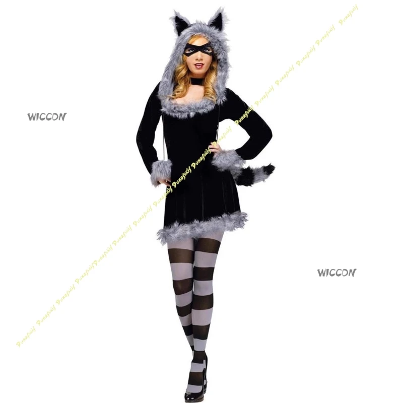 كبير سيئة الذئب القط تأثيري ازياء حزب البدلة فتاة مثير الشتاء المرحلة النساء النمر الراكون الثعلب عيد الميلاد الملبس هالوين موحدة