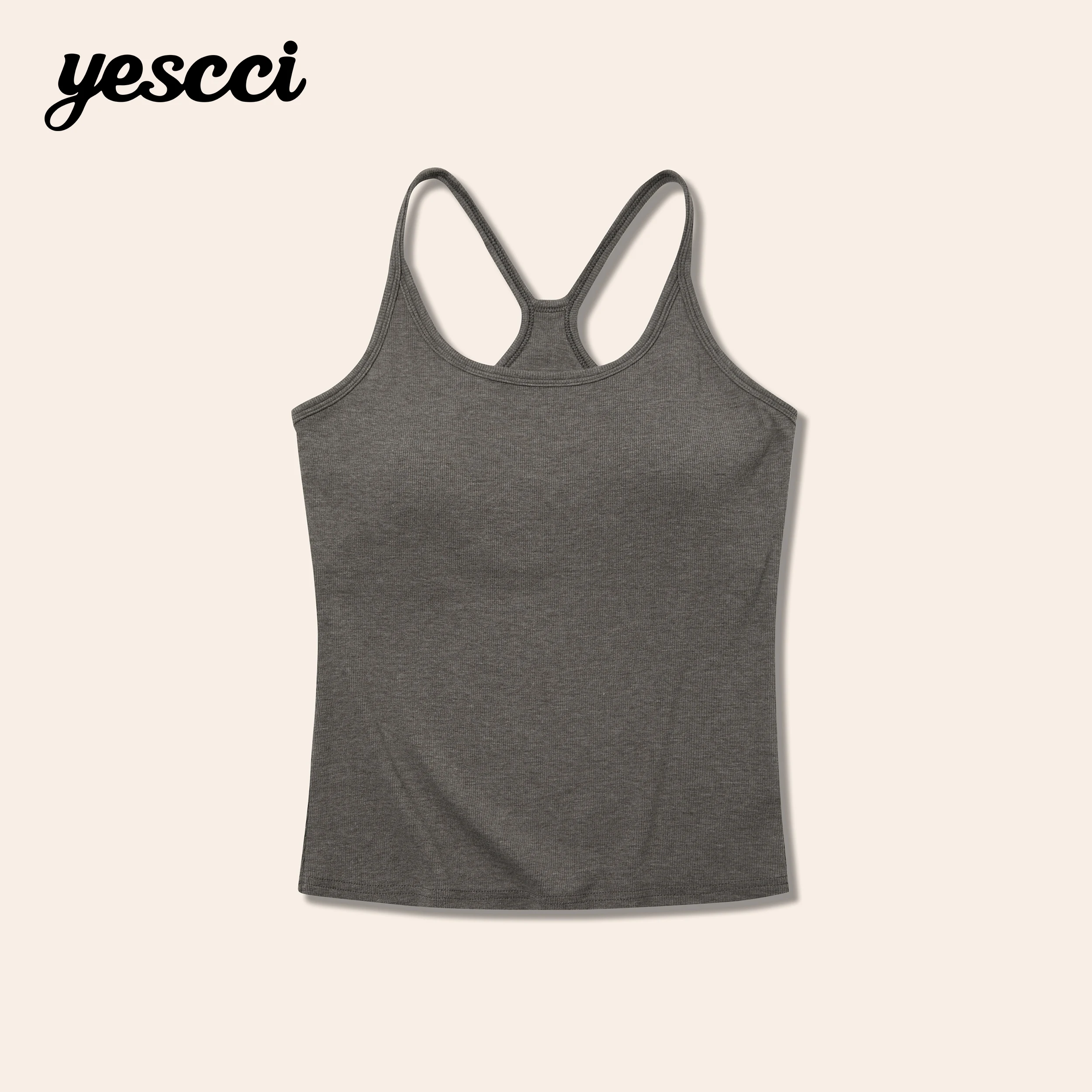 YESCCI Racerback Women's Tank Top Removable Pads Cozy Knit Sleeveless Tops Casual 2026 Summer Basic Versatile Camisole S56127008