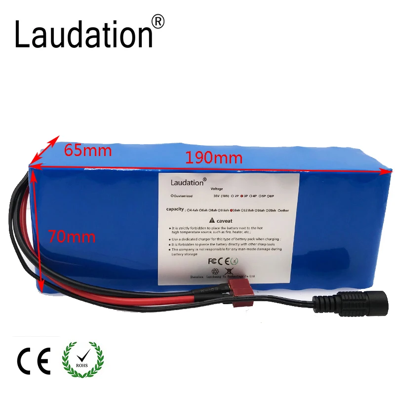 Batteria agli ioni di litio Laudation 36V 10Ah per bicicletta elettrica 42V 350W 500W motore o Scooter per moto con 15A BMS ad alta potenza 10S3P
