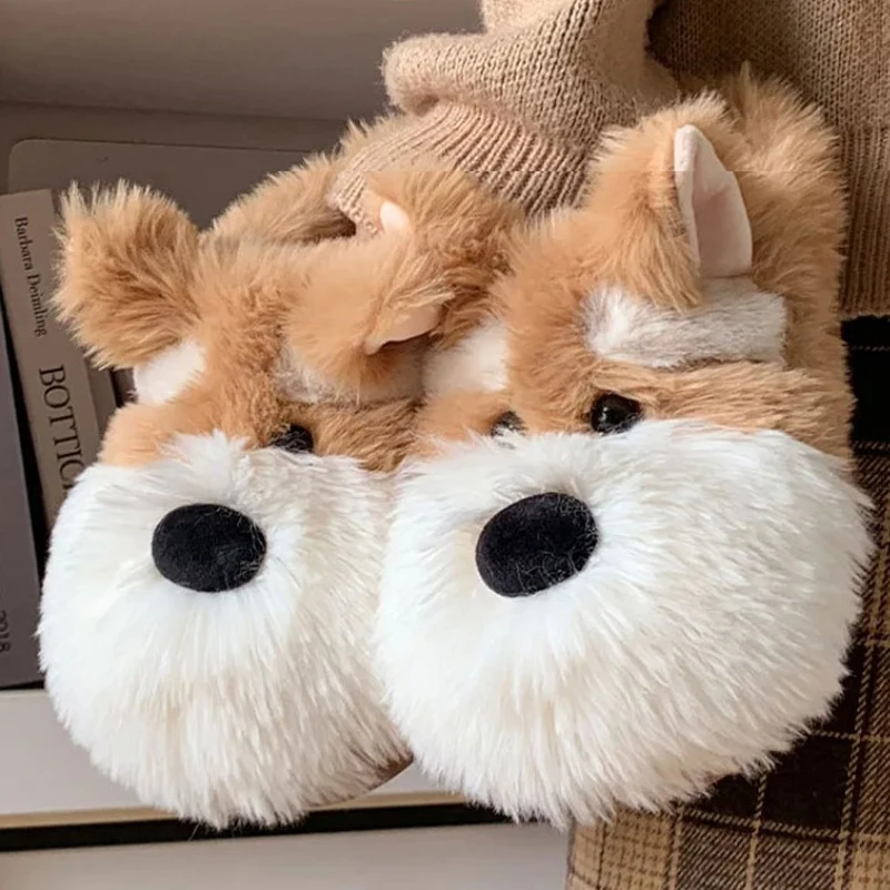 Dog Home Fuzzy Slipper Women Puppy Platform Fluffy Winter Warm Fur Plush Indoor Female Furry House Shoe Flat Ladies Male Men