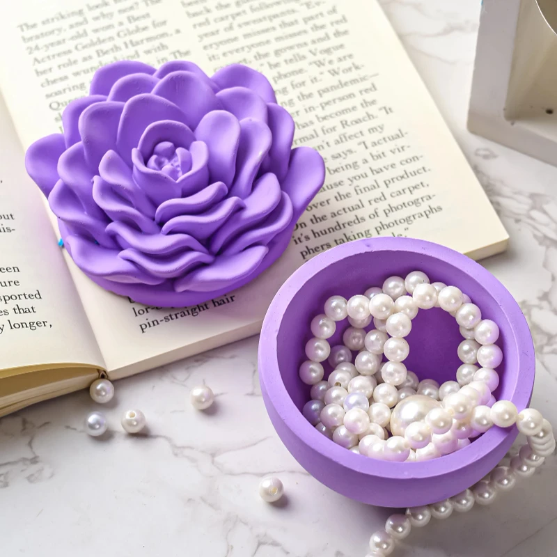 

3D банка для свечей с цветком розы, силиконовая форма с крышкой, пион, коробка для хранения ювелирных изделий, ремесла, формы для литья из гипсовой смолы, домашний декор