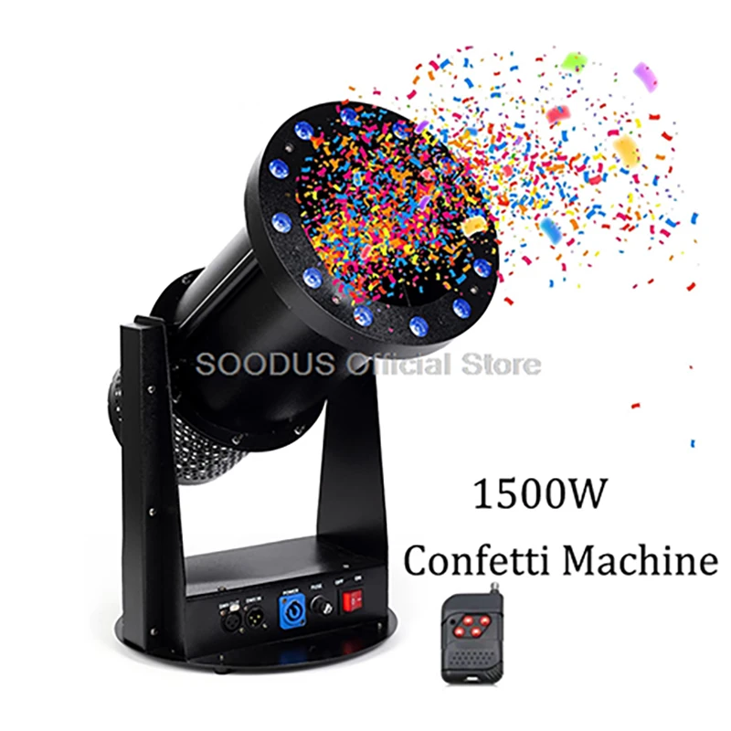 

Remote Controlled Stage Confetti Machine DMX512 Stage Special Effects Equipment 1500W Confetti Blower Machine with LED RGB Light