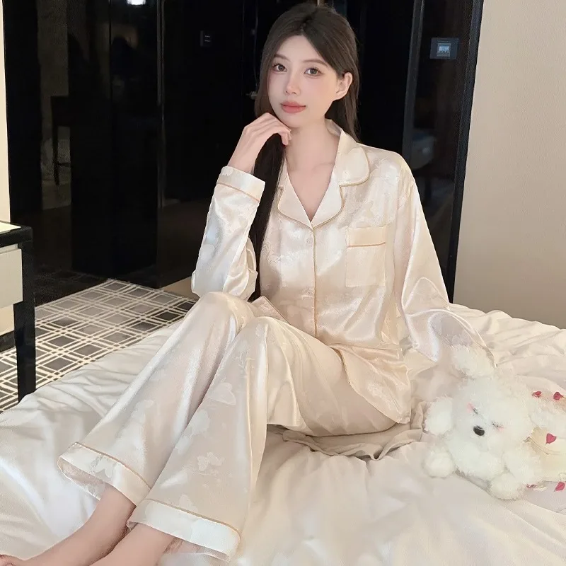 Französischer Schmetterlings-Stil Damen-Pyjama mit Reverskragen und Knöpfen, Lässiger Weicher Schlafanzug-Set für Damen, Frühling Neue Nachtwäsche Loungewear