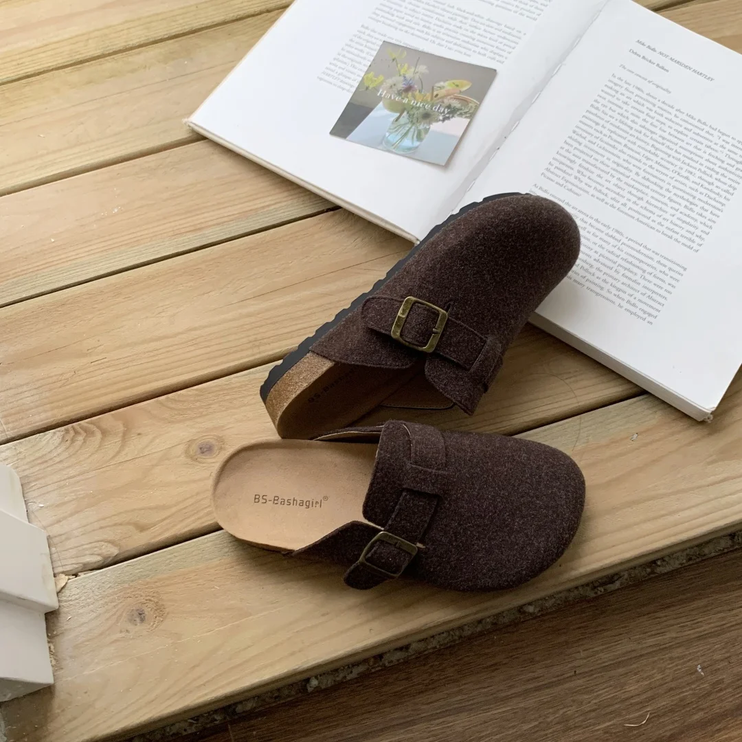 

flat platform mules Women Shoes autumn winter fur slipper buckle closed toe slides vintage slip on loafers zapatos de mujer