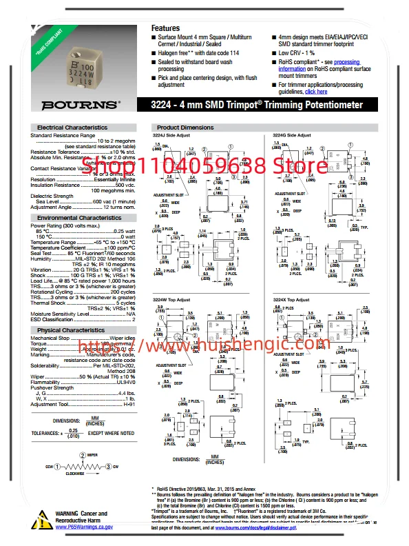 3224W-1-102E    Precision Resistor - Surface Mount 4mm 1Kohms 10% Square Cermet Sealed Original Genuine Stock