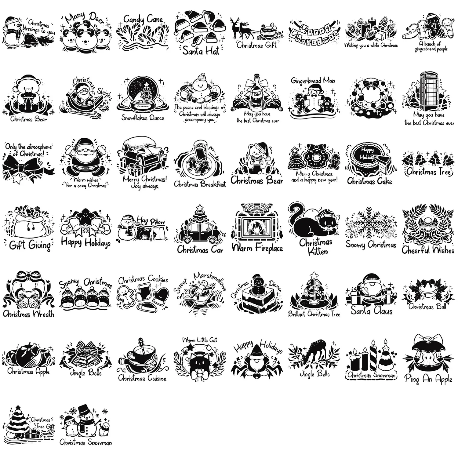 50 pezzi adesivi elementi natalizi in bianco nero trasparente decorazione graffiti notebook valigia chitarra telefono frigorifero decalcomanie