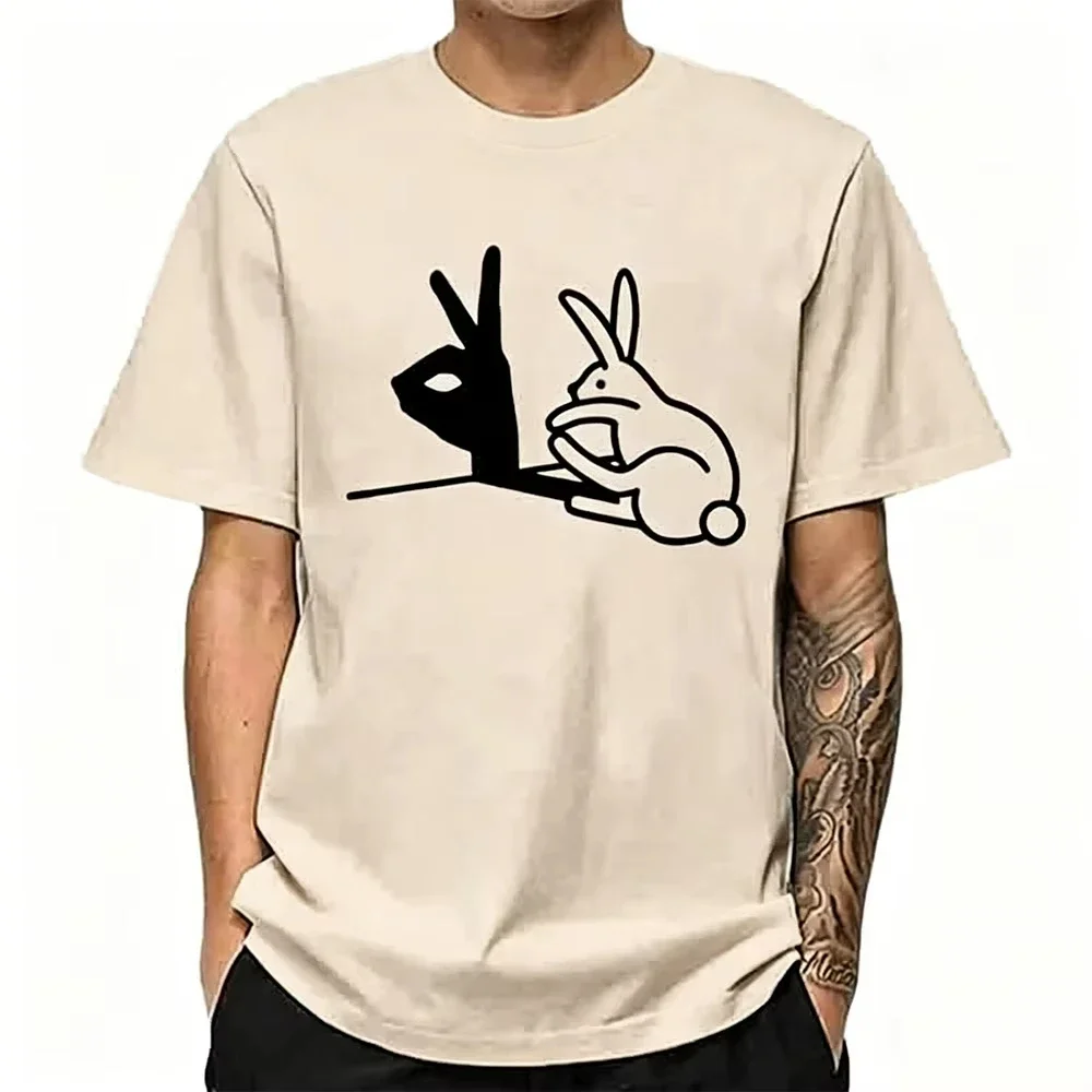 Men Women Kids T-shirt Fashion Trendy Rabbit Hand Shadow Print Casual Fit Breathable T-Shirt Short Sleeve Funny Streetwear Top
