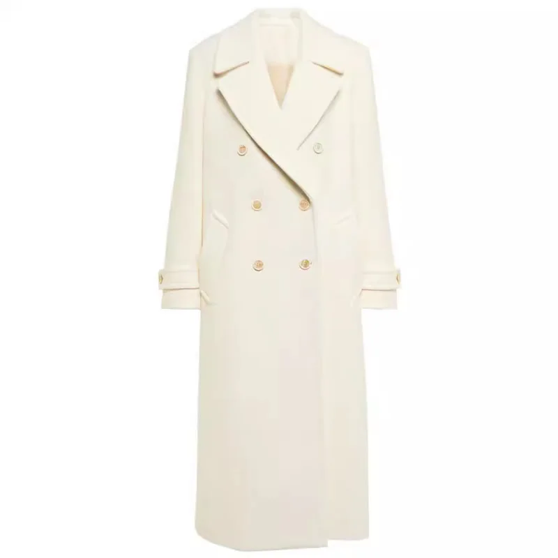 Cappotto invernale in lana Cappotto solido bianco a maniche lunghe con colletto rovesciato da donna da ufficio