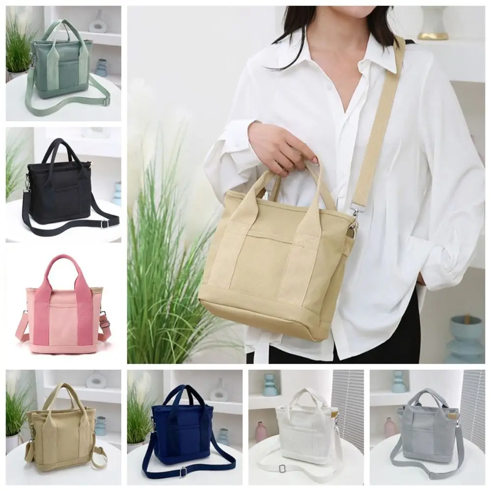 Multi-pocket Japanese Style Crossbody Bag Zipper Large Capacity Canvas Shoulder Bag Stroge Bag Message Bag Pure Color Tote Bag