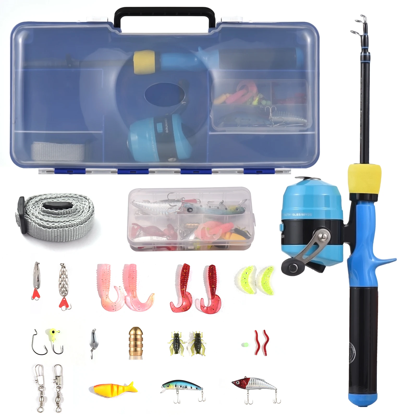 

Kids Fishing Po le and Reel Set Fishing Rod and Reel Combo with Hooks Lures Fishing Accessories with Tackle Box for children