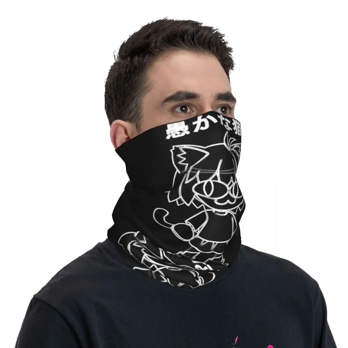 Line Black Cat Scarf Neckerchief Neck Face Mask Polyester