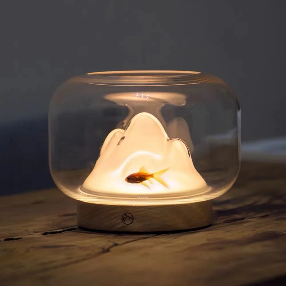 Mini Fish Tank Snow Mountain Lamp Room Decor Decoration Home Creative Warm Light Living Room Desk Mini Aquarium Pet Ornament