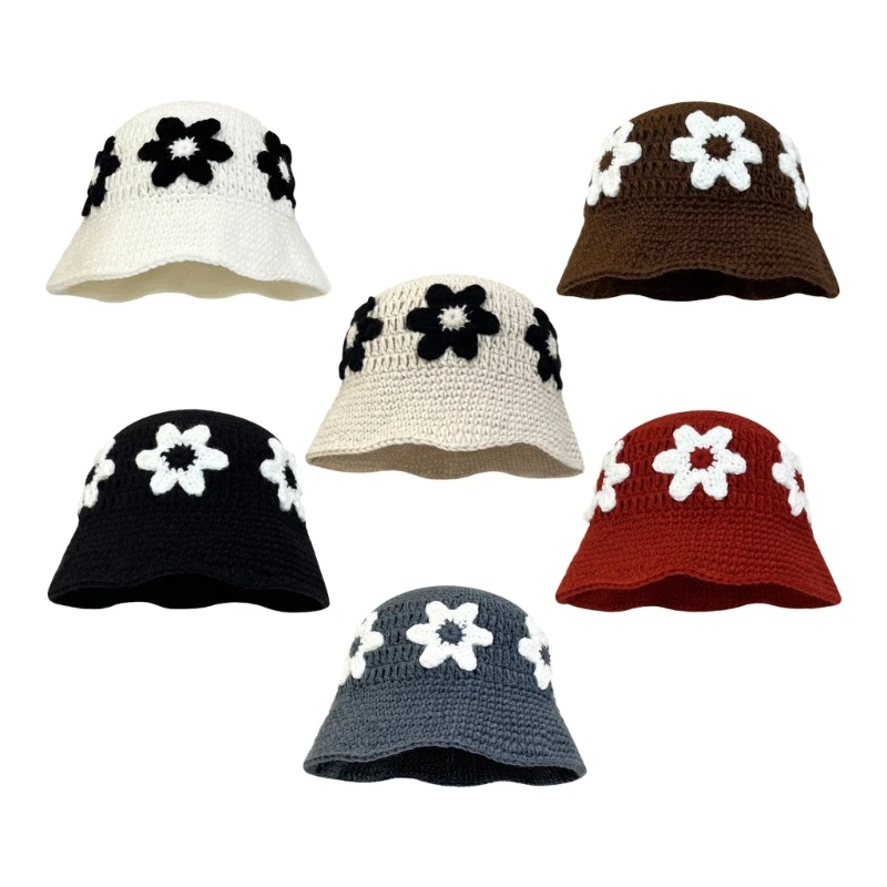 Crochet Bucket Hat for Woman Teenagers Outdoor Foldable Commute Fisherman Hat Wide Brim Spring Summer Anti-Uv Hat