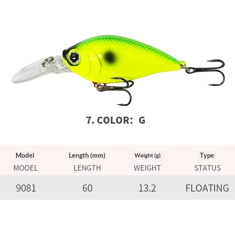 60mm 13,2g Crankbait Angelköder Schwimmender Wobbler Jerkbait Tief Tauchender Langer Lippenköder Künstlicher Harter Köder Angelzubehör