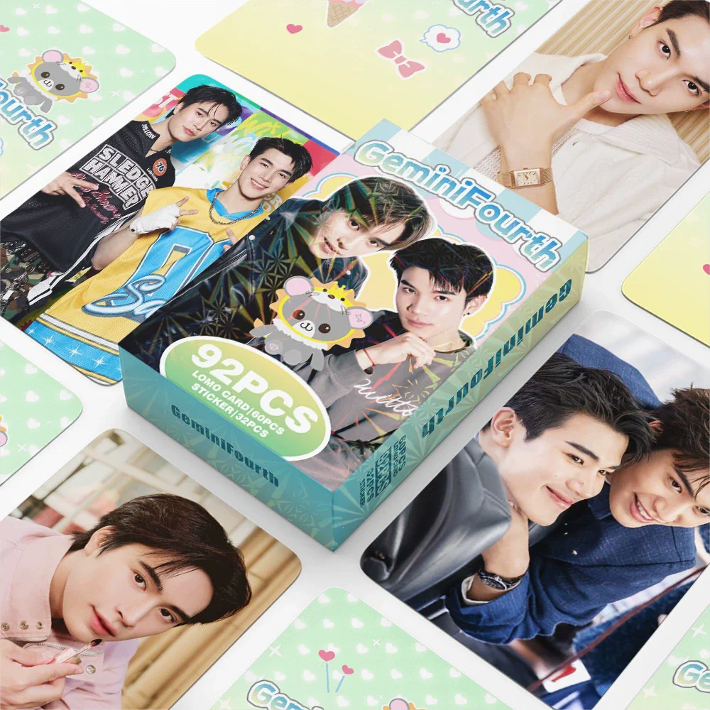 60Pcs GeminiFourth Thai BL Star HD Lomo Photocards Set with 32Pcs Mini Stickers Fans Collection Gift
