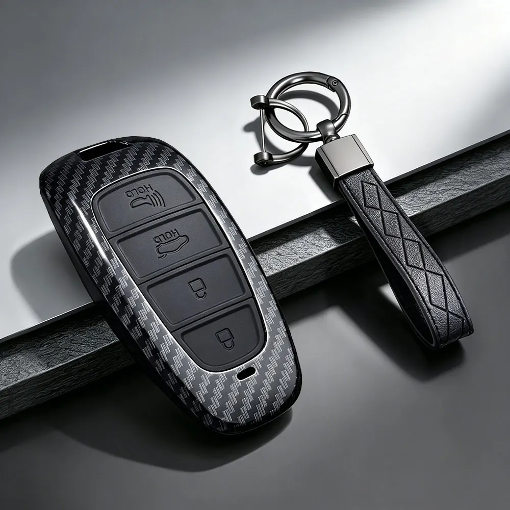 ABS Car Key Holder Case Cover For Hyundai Tucson Solaris Sonata Hybrid NEXO NX4 Santafe Dn8 4 Buttons 2020 2021 2022 Accessories view 2