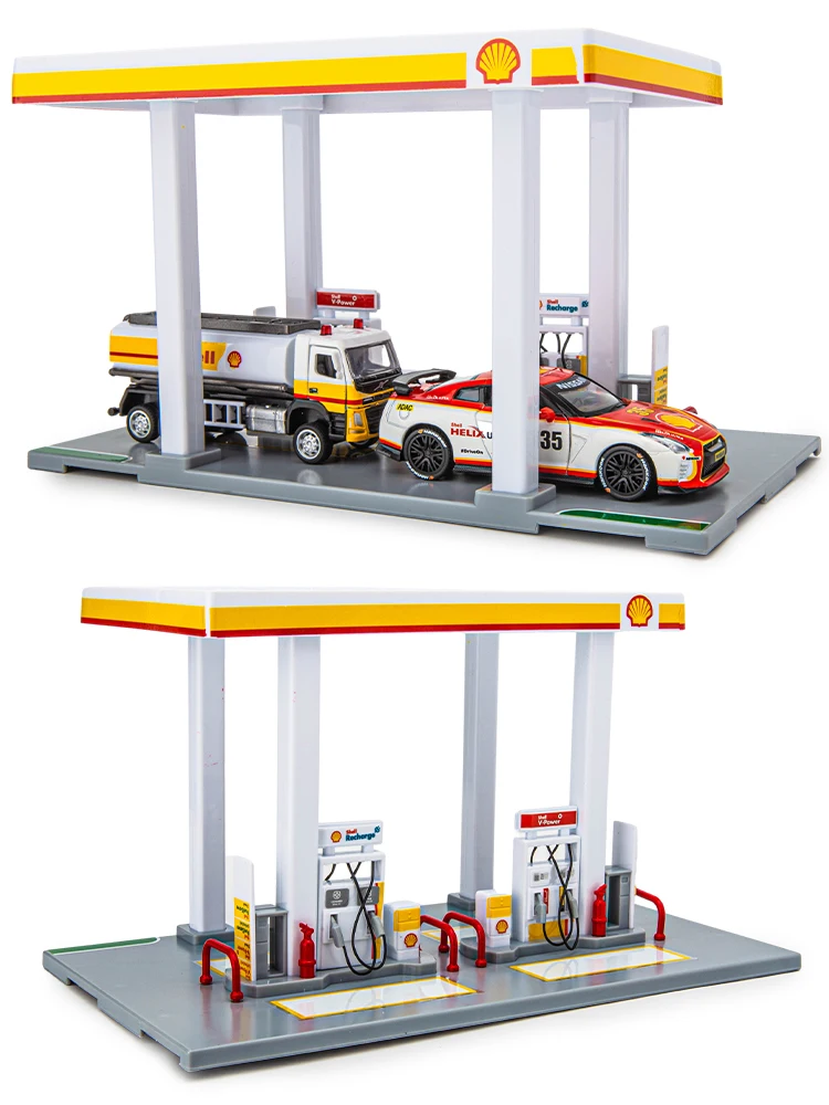 1:64 Gas Station Toy Model, GULF & Shell Sence Miniauto