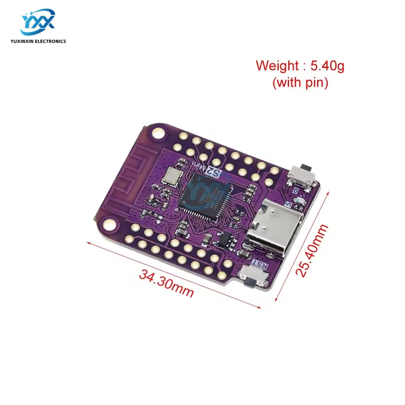 1PCS ESP32-S2 Mini V1.0.0 LOLIN WiFi IoT Board Based on ESP32-S2FN4R2 with 4MB Flash 2MB PSRAM MicroPython Arduino Compatible