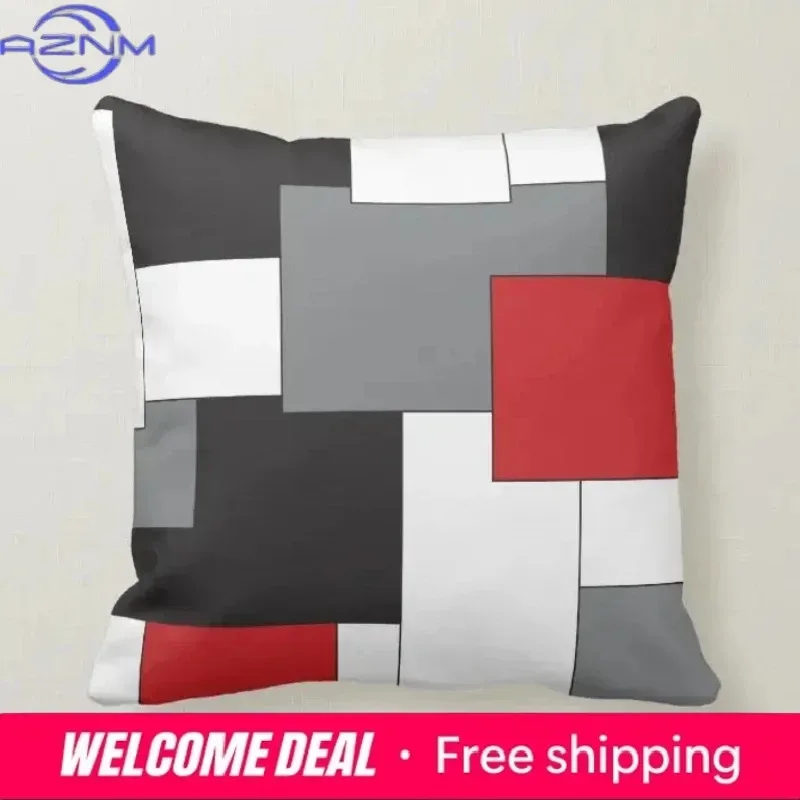 Red and Black Geometric Lines Color Matching Retro Pillow Cover 60*60 Sofa Decoration Cushion Cover 45*45 Home Decoration