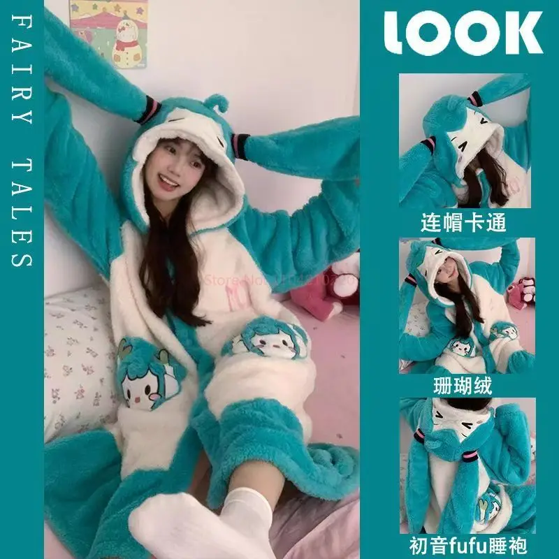 cartoon-hatsune-miku-hooded-coral-velvet-winter-pajamas-for-women-thickened-mid-length-warm-nightgown-for-girls-home-wear-gift