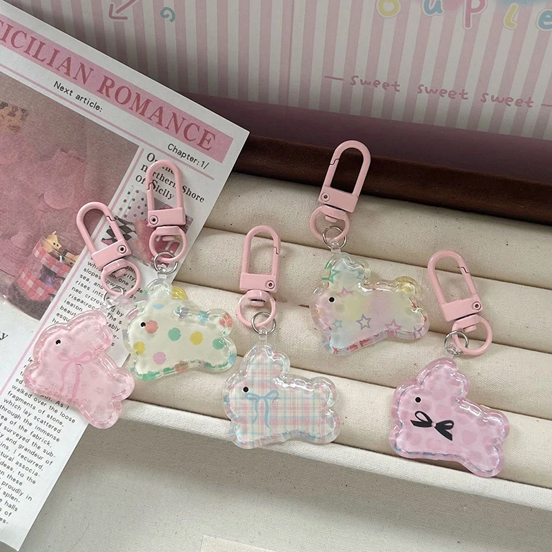 1 Pc Rabbit Keychain Sweet Cute Pink Bunny Keyring School Bag Pendant Earphone Case Hanging Decoration Accessories