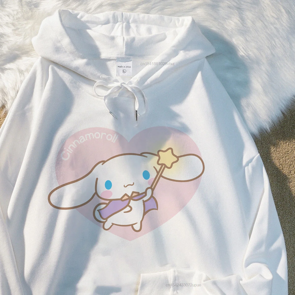 Sanrio Cinnamoroll Spring New Cartoon White Thin Hooded Sweater Female Korean Harajuku Hooded Top Long Sleeve Fashion Y2k Hoodie