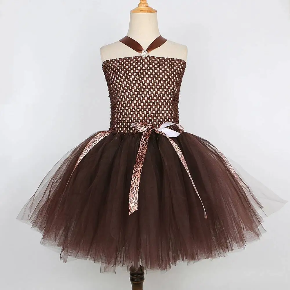 Dark Brown Leopard Halloween Costumes Girls Jungle Animal Party Tutu Dress for Kids Birthday Outfit Christmas Carnival Clothes